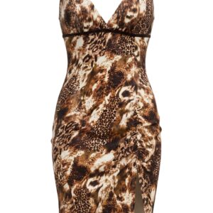 leopard print strappy plunge midi dress